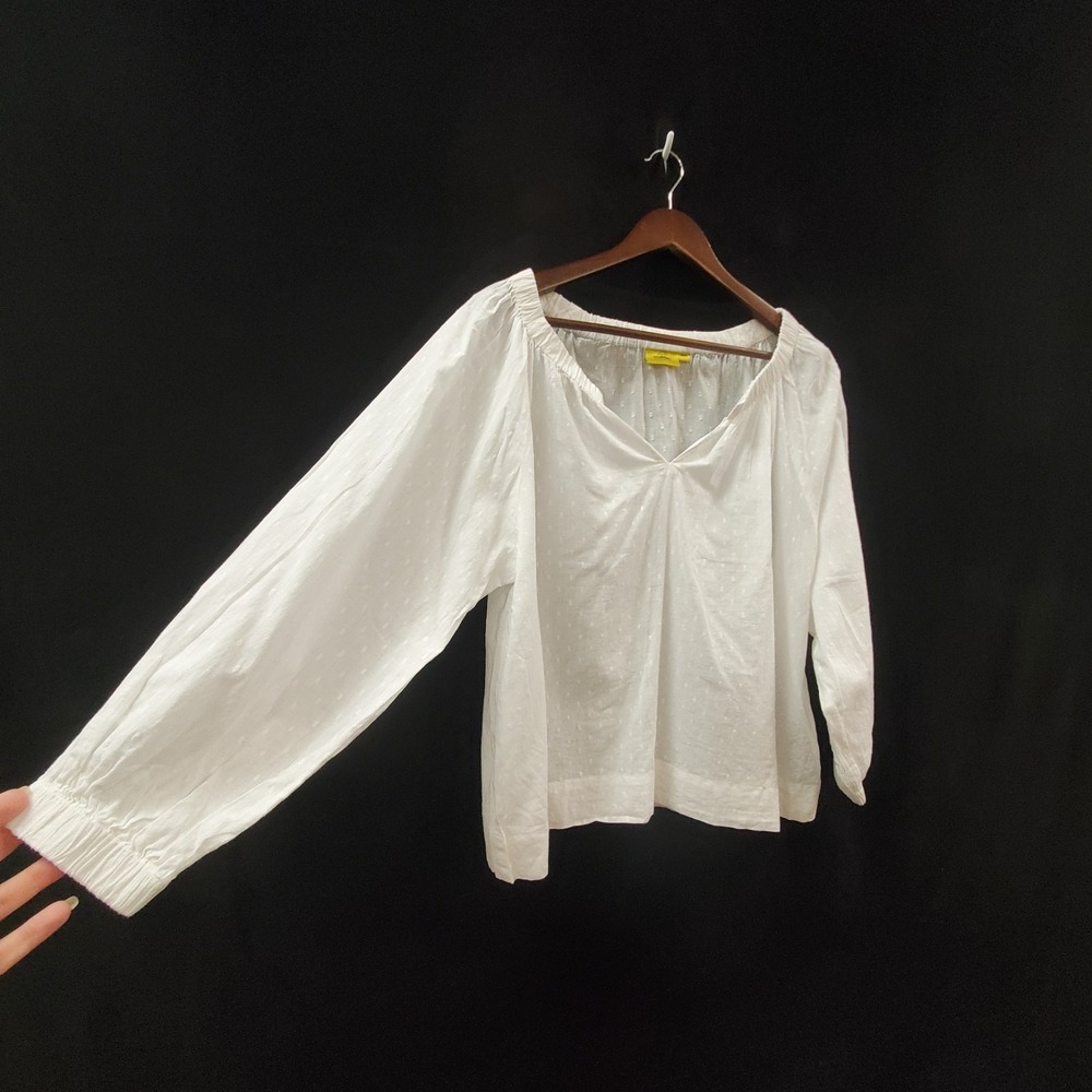Roller Rabbit Womens Long Cuffed Sleeve Swiss Dot Peasant Top Size XS White